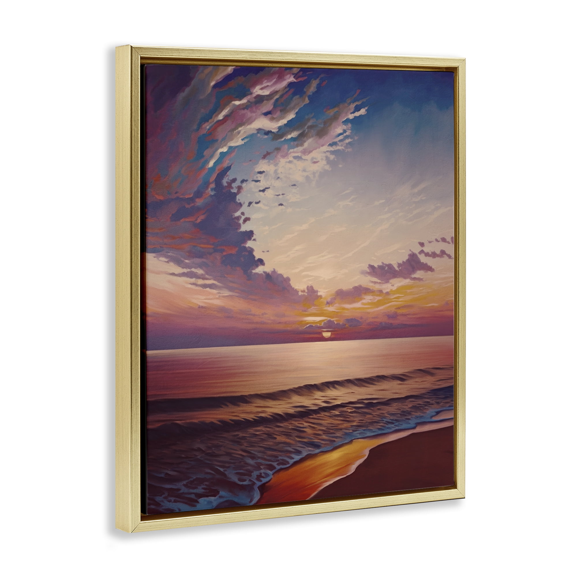 Stupell Industries Fabulous Sunset at Beach Nautical & Beach Painting Gold Floater Framed Canvas Art Print Wall Art, 17 x 21