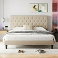 thumbnail image 2 of Einfach King Linen Fabric Platform Bed Frame with Diamond Button-tufted Headboard, Beige, 2 of 8