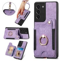 Allytech Galaxy S21 FE 5G Case Wallet, RFID Blocking Multiple Cards Slots Ring Holder Stand Shockproof Protective Hand Wrist Wallet Case Cover for Samsung Galaxy S21 FE 6.4" - Purple