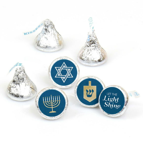 Big Dot of Happiness Happy Hanukkah - Chanukah Party Round Candy Sticker Favors - Labels Fits Chocolate Candy (1 Sheet of 108)