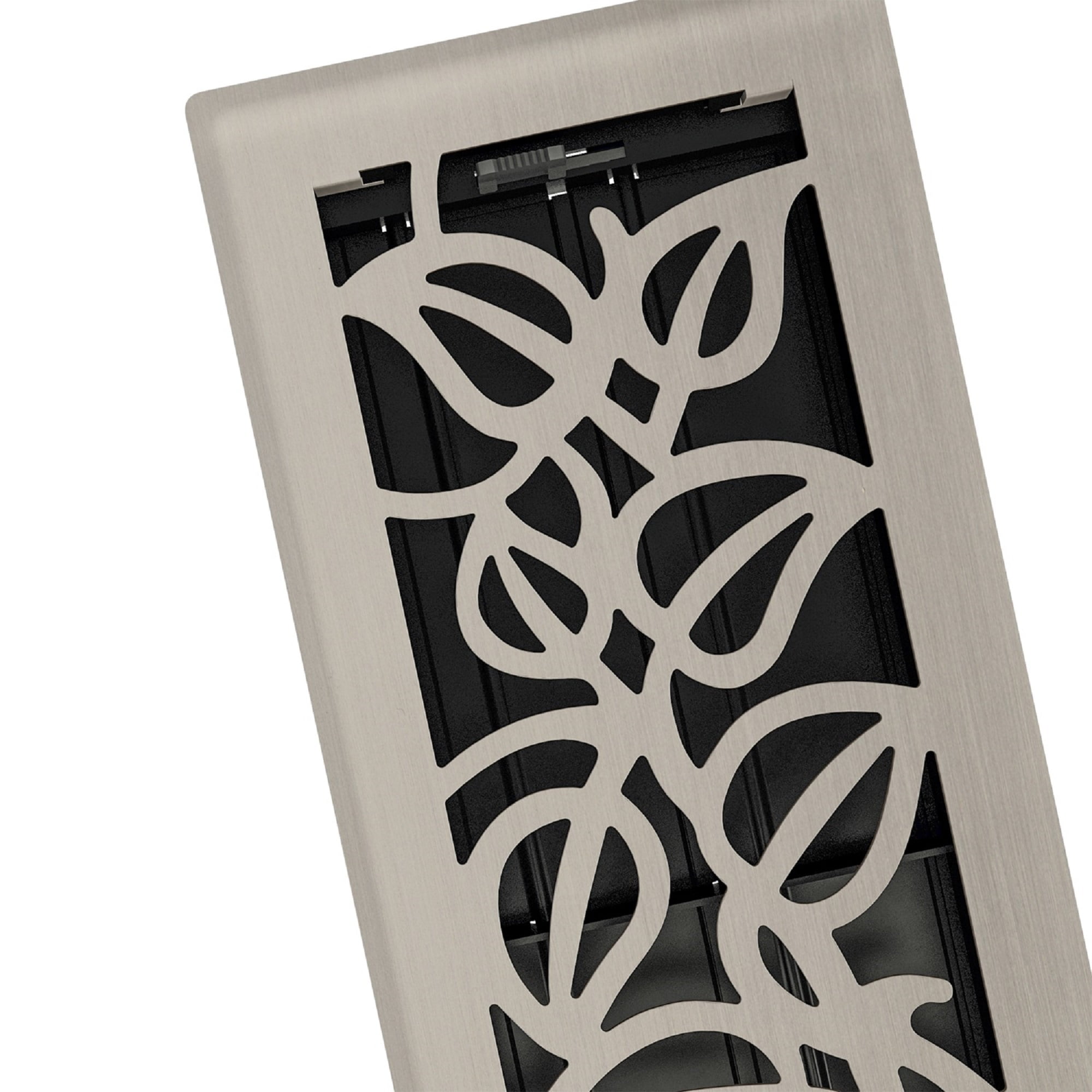 4in x 12in Napa Style Brushed Nickel Metal Heating and Cooling Air Floor Register (2 PACK) - Overall 5 1/4" x 13 1/4"