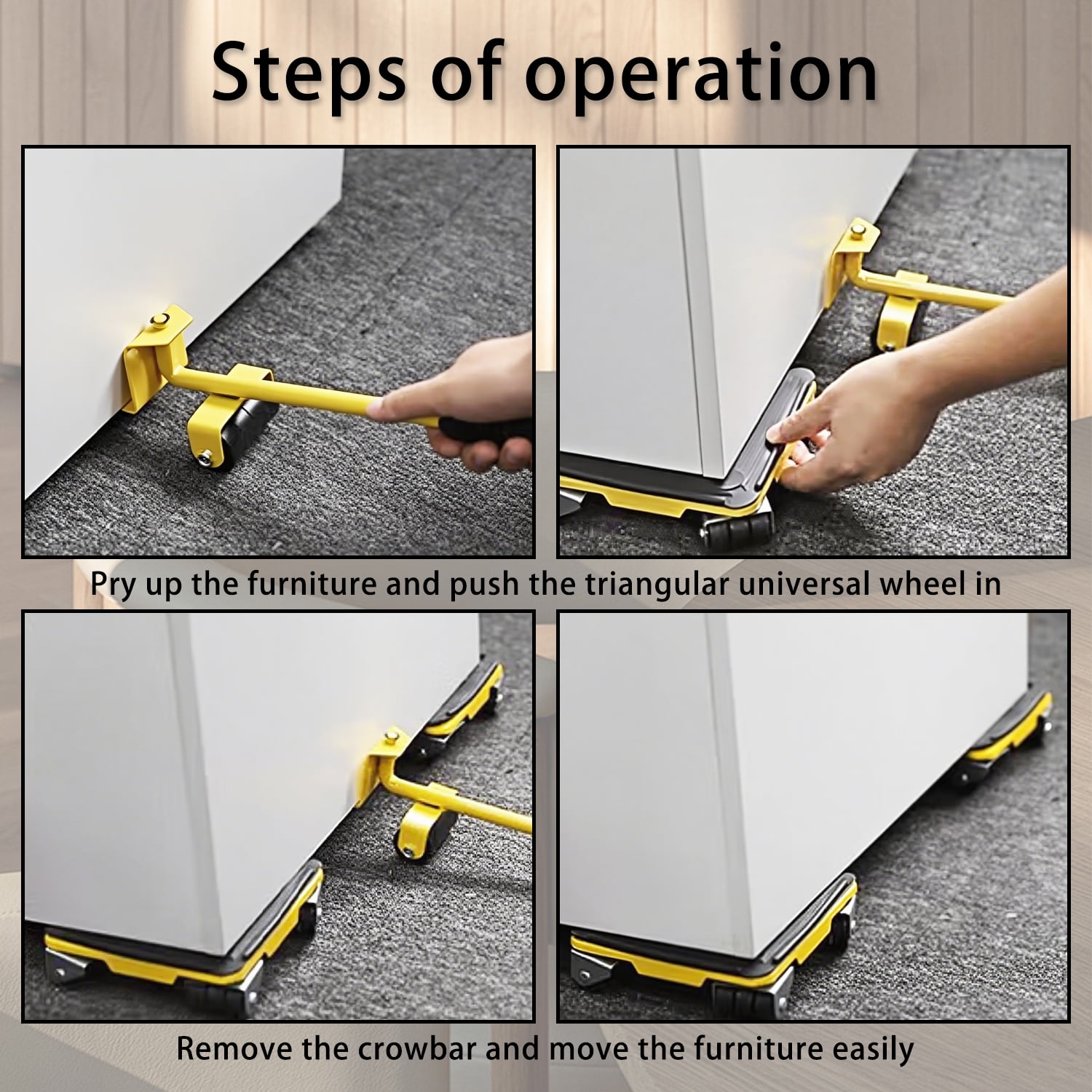 2BK Furniture Mover Tool Triangle,Furniture Lifter Moving Sliders,1700 lbs Maximum Load Heavy Furniture Transport Moving Tools with 360° Rotation Universal Wheels (yellow)