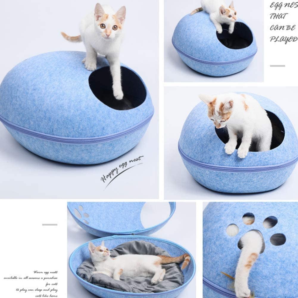 Large Interior Felt Cat Cave Bed with Detachable & Collapsible Zipper Top 