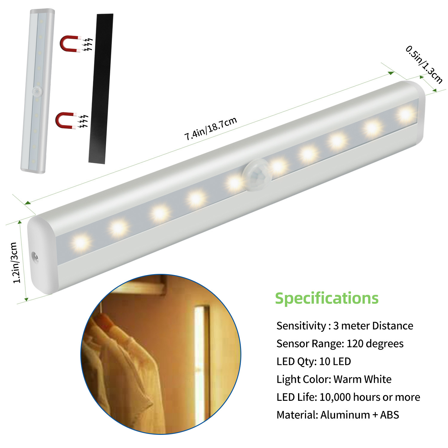 Innens LED Closet Night Light Under Motion Sensor Light Bar