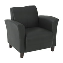 Office Star Products Black Bonded Leather Breeze Club Chair With Cherry Finish Legs, Shipped Semi K/D.