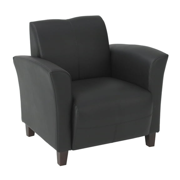 Office Star Products Black Bonded Leather Breeze Club Chair With Cherry Finish Legs, Shipped Semi K/D.