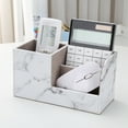 thumbnail image 2 of KINGFOM Multifunctional PU Leather Desk Organizer Pen Holder Brush Pot Pen Container Home School Office Stationery Storage Box Office Suppllies Business Cards Remote Control Pencil Holder White Marble, 2 of 9