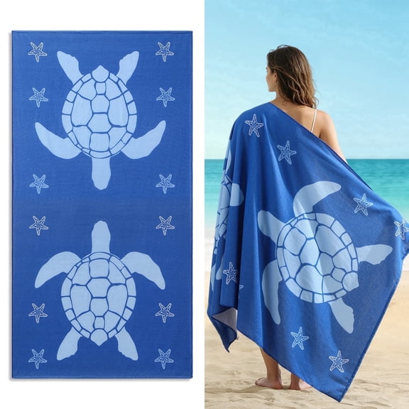 Jessy Home 4 Pack Oversized Beach Towels Set Sea Turtle 40x70 Inches Navy Blue Large Towel Super Absorbent Quick Dry towels for Pool