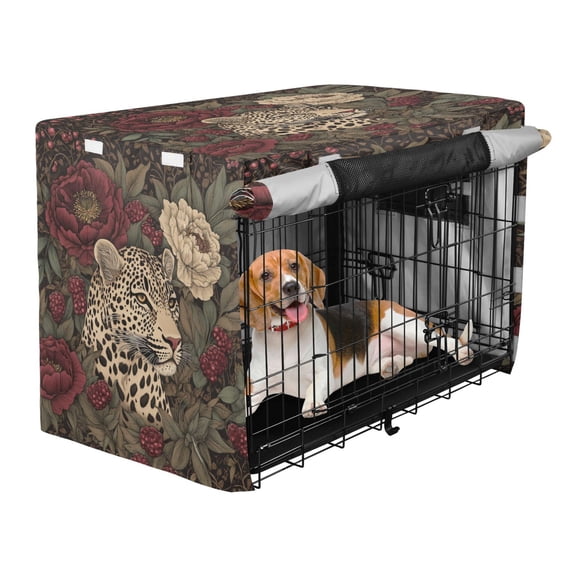 Qxltty Roses Leopard Crate Cover Durable Oxford Cloth Pet Kennel Sunshade Universal Fit for 35in Wire Cage