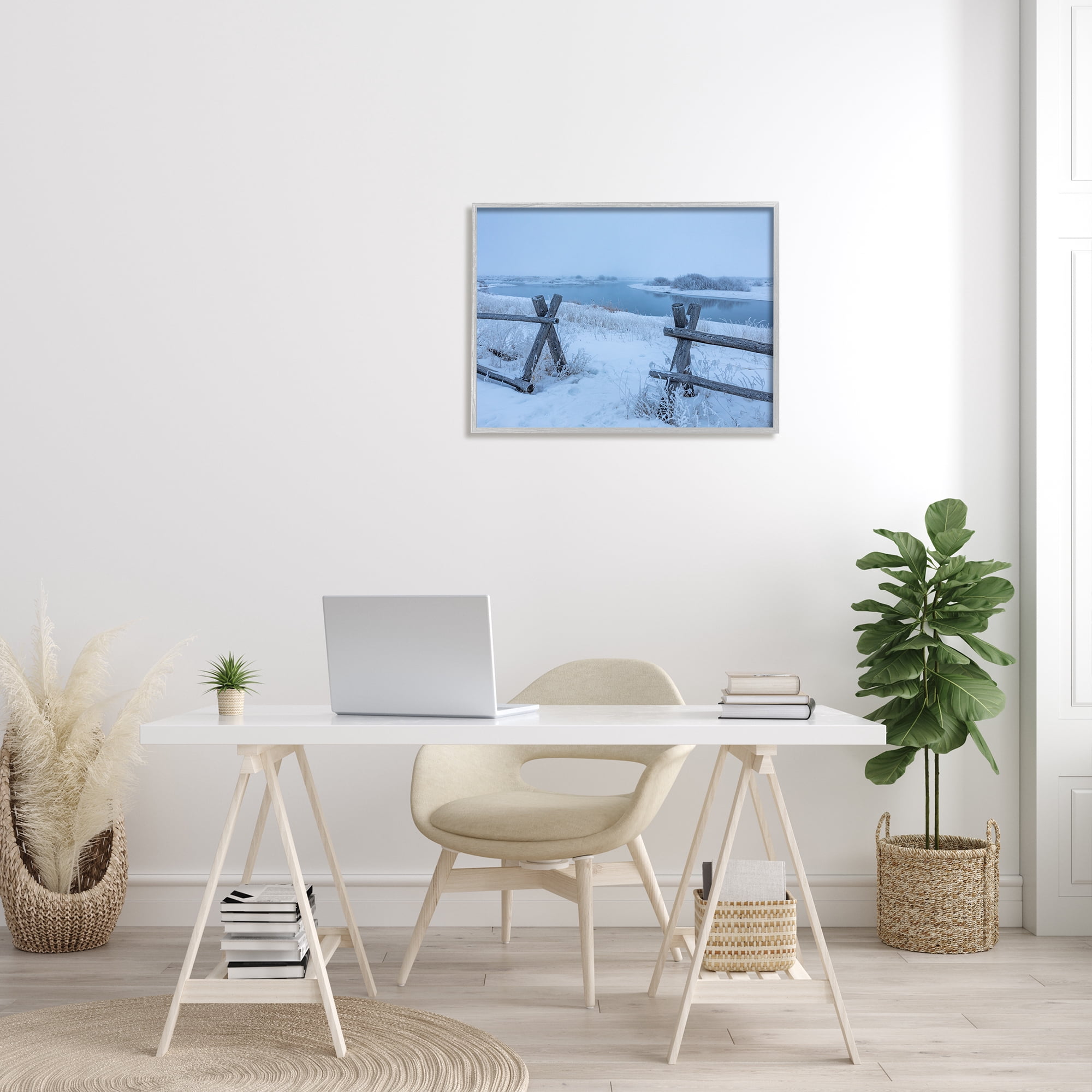 Stupell Industries Snow Covered Fields Country Fences Winter Landscape Photograph Gray Framed Art Print Wall Art, Design by Steve Smith