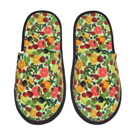 

Fuzoiu Berries And Citrus Print Unisex Furry Slippers Plush Indoor Shoes Trendy House Slippers Anti-Skid EVA Sole House Shoes for Home Office and Travel -Large
