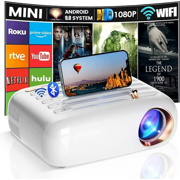Proyector,MiNi proyector portátil, Sistema Android TV incorporado con control remoto 2.4G/5G WiFi,Proyector de películas compatible con iOS/teléfono Android/tableta/ordenador portátil/PC/TV Stick/caja/unidad USB JM proyector