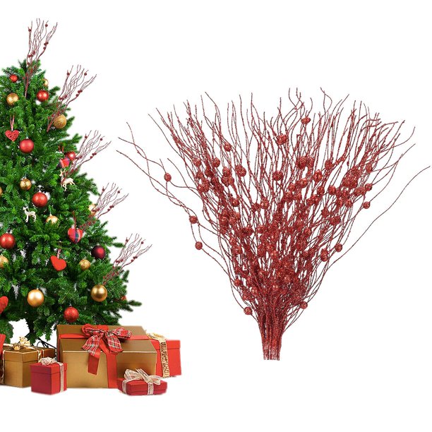 Selecciones de Navidad artificiales rama de brillo para decoraciones de árboles, vacaciones, hogar, fiesta, adorno de boda, 1 ud.