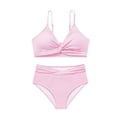 thumbnail image 5 of OOOUM Girls 2 Piece Swimwear Twist Front Halter Triangle Bikini Set Kids Soft Quick Dry Vacation Bathing Suit Pink 11-12 Years, 5 of 8