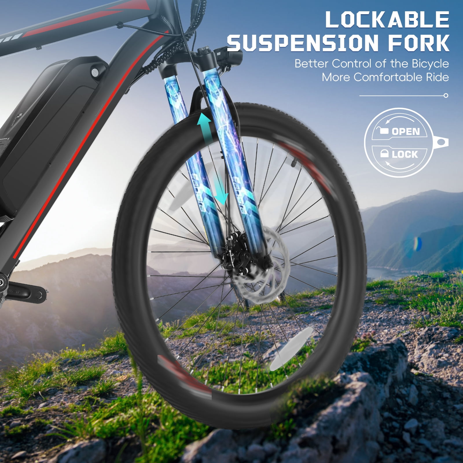 Elifine 500W 26" Electric Bike, 2.1" Electric Mountain Bicycle for Adults, 499Wh 48V 10.4Ah Battery 19.8MPH 60Miles 3H Fast Charge Ebike,Lockable Suspension Fork, Shimano 21 Speed UL2849 Certified