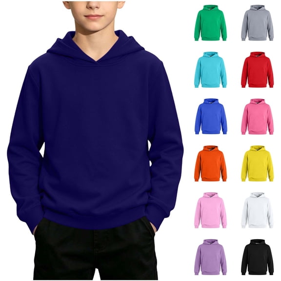 Eltusu Boys Hoodies Pullover, Long SLeeeve Lightweight Spring Fall Casual Hooded Sweatshirts Dark Blue Size 10-12 T