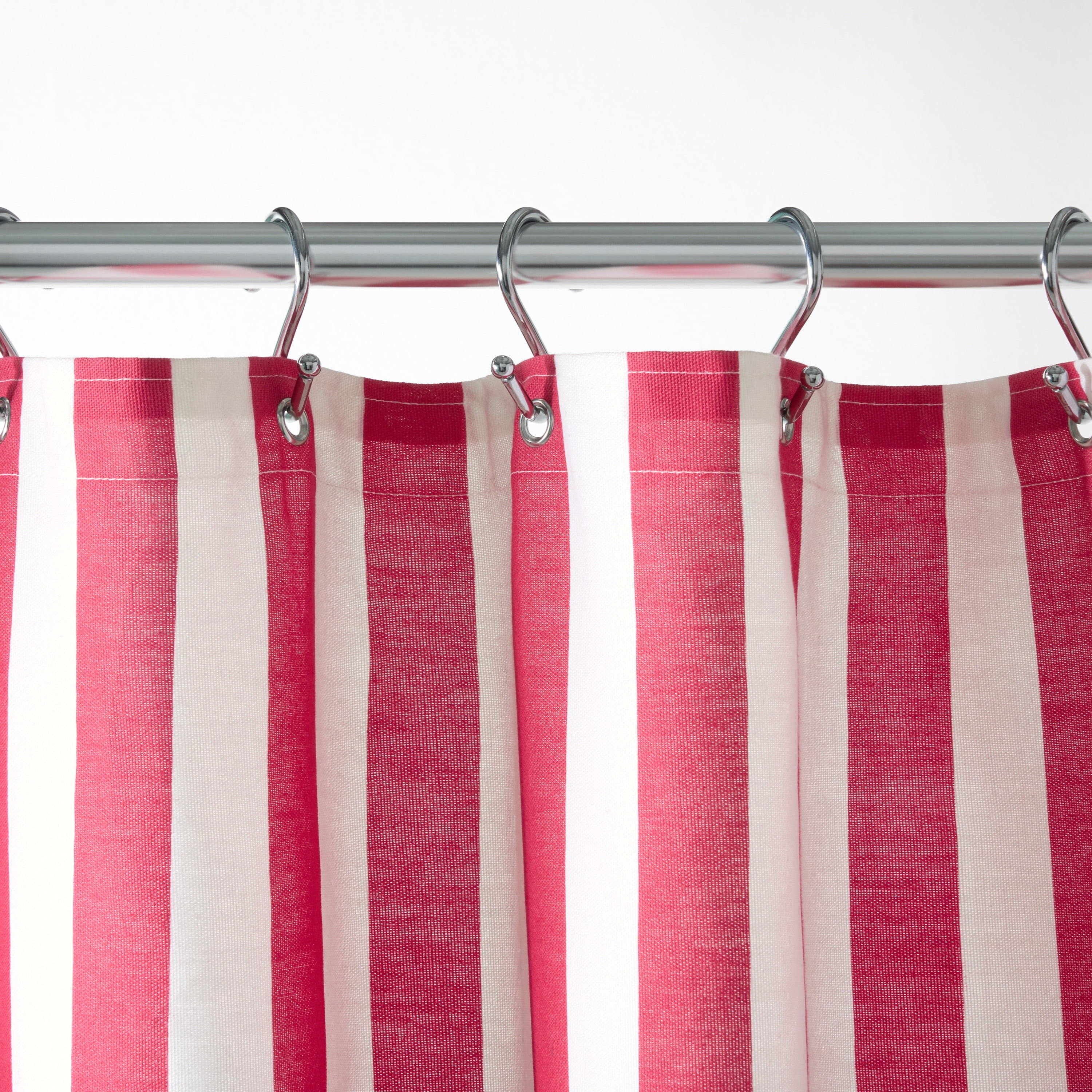 TOWN & COUNTRY PLAY Adeline Offset Stripe Cotton-Rich Breathable Fabric Shower Curtain with Anti-Rust Grommets, Pink/Beige/Yellow, 70"x72"