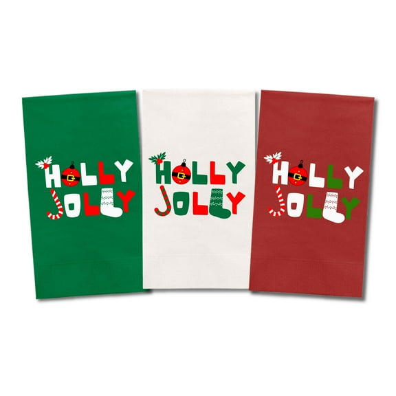 Christmas Napkins, Holly Jolly, White, Green and Red Paper Dinner Napkins, Christmas Table Decor and Guest Towels, Christmas Gift, Christmas Party Favors (12Pack - (4Red, 4Green & 4White))