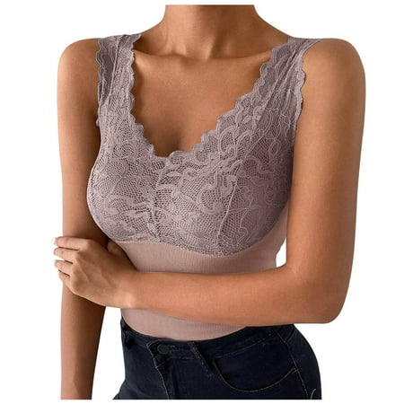 

Hxroolrp Lingerie for Womens Solid V Neck Lace Trim Padded Vest Thermal Underwear Plus Velvet Base Shirt