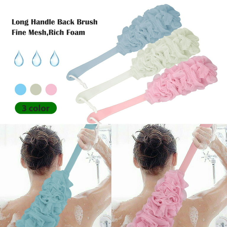 TSV Anti-Slip Long Handle Back Scrubber, Soft Bath Sponge Shower Brush for  Women Men Body Cleaning