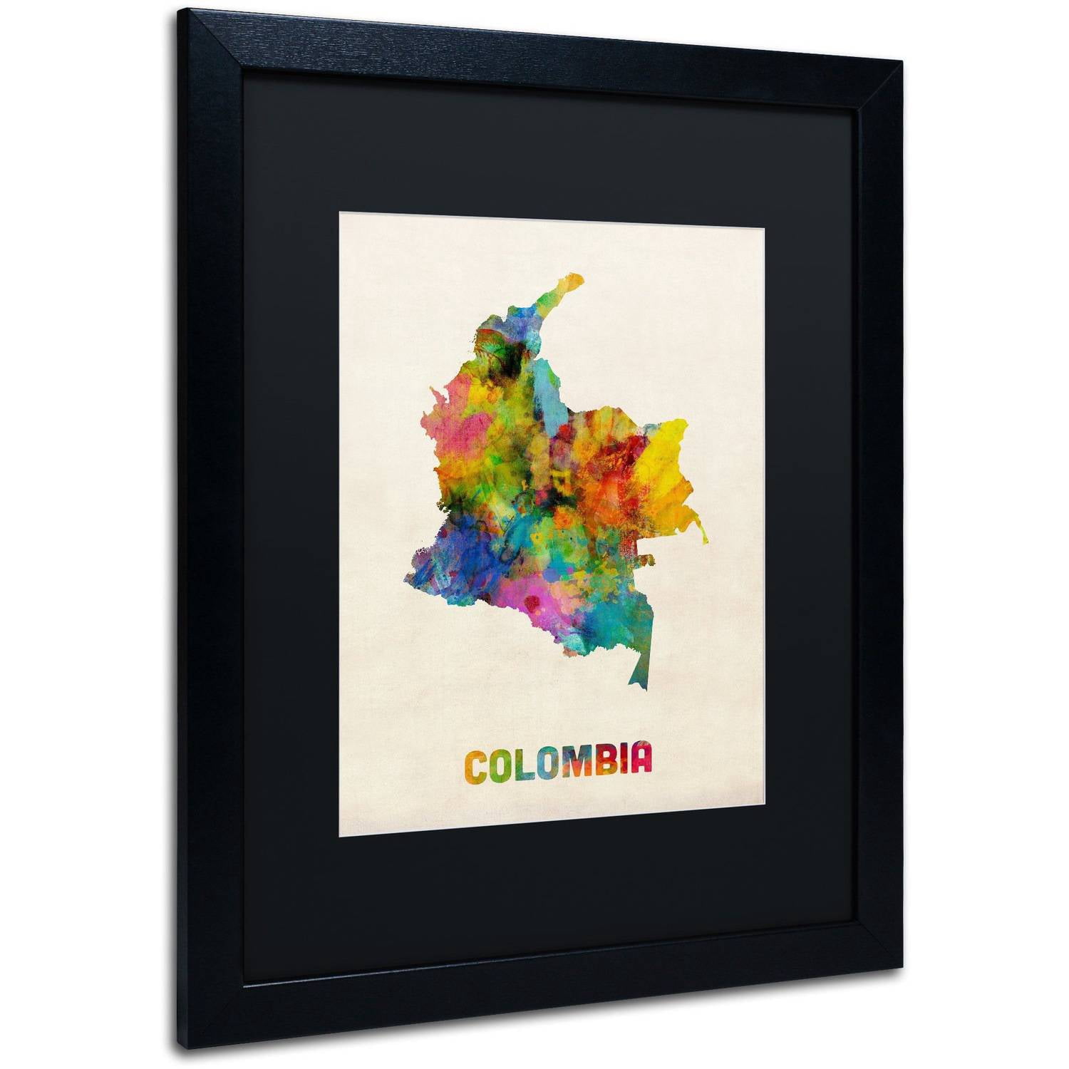 Trademark Fine Art 'Colombia Watercolor Map' Canvas Art by Michael Tompsett, Black Matte, Black Frame