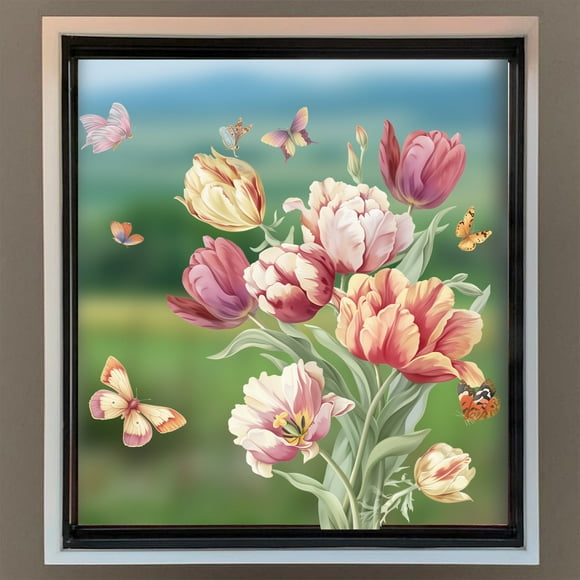 TIMIFIS Flowers Stickers on Paper, Spring Window's Tight Glass Window 1 Sheets Flower Window Been for Glass Window Butterflies Easter Window Flower Window Stickers Artificial Flowers for Outdoors