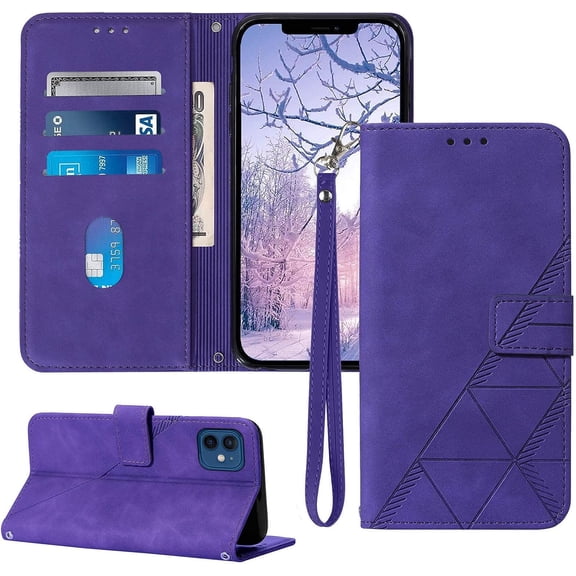 12 Mini Phone Case,for iPhone 12 Mini Wallet Case,[Kickstand][Wrist Strap][Card Holder Slots] TPU Interior Protective for iPhone 12 Mini Case,PU Leather Folio Flip Cover for iPhone 12 Mini (Purple)