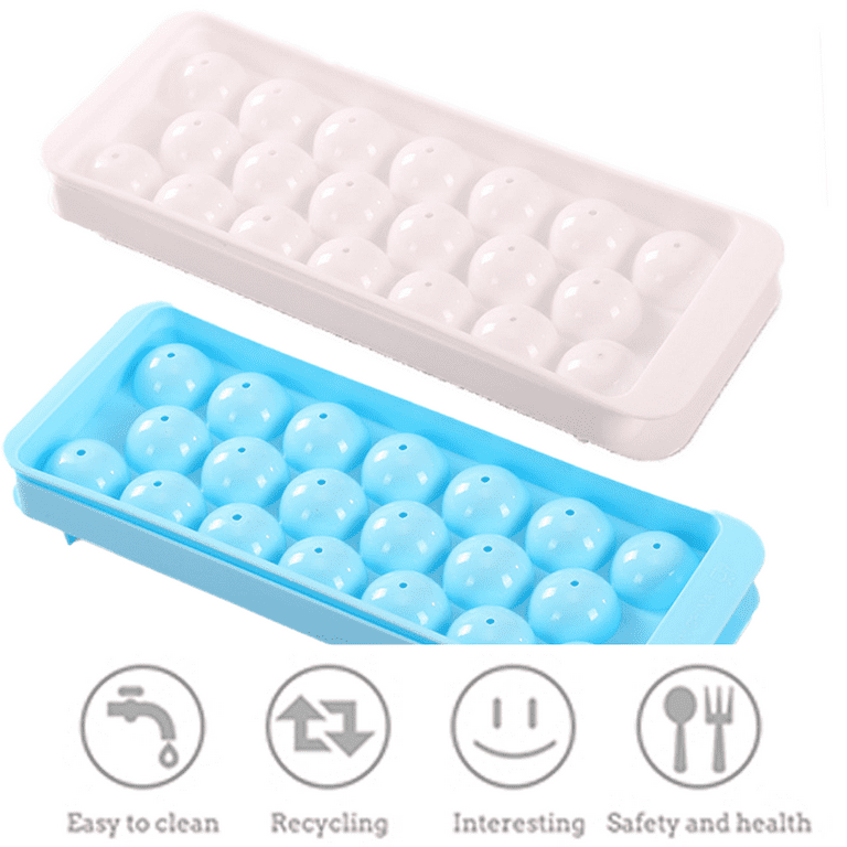 Round Ice Cube Tray with Lid Bin Scoop and Tong - Easy Release Circle Ice  Cub