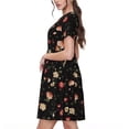 thumbnail image 2 of Fotbe Red White Flowers Vestido Largo de Moda para Mujer, Vestido Tipo Camiseta con Manga Corta y Estilo Casual a Rayas y Bloques de Color, 2 of 6