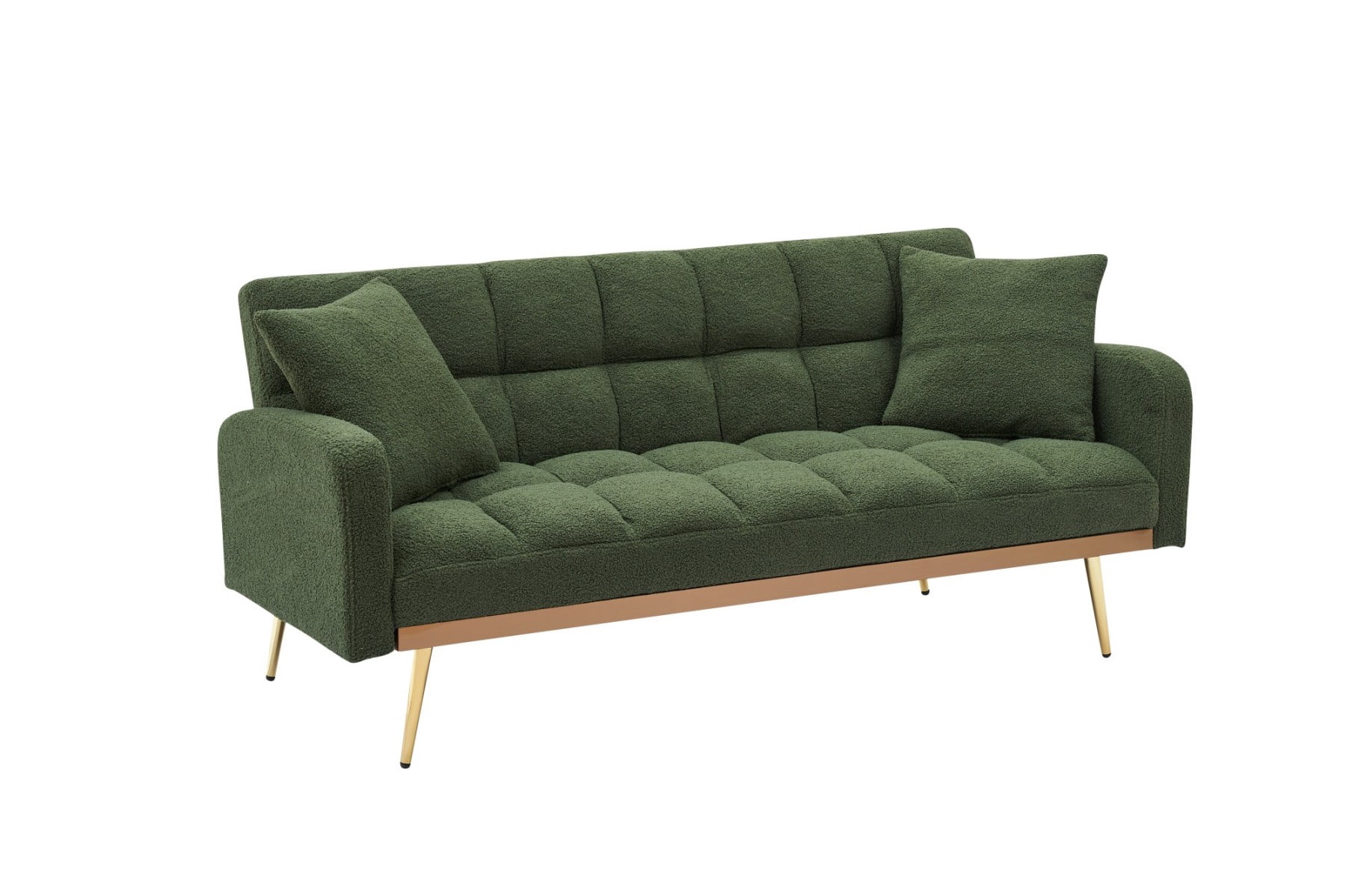 69" Sofa Bed, Adjustable Teddy Fabric Sleeper Sofa Couch with Removable Armrests for Living Room Bedroom, Green