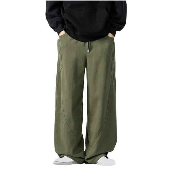 YLSDY Men's New Fall and Winter Large Size Japanese Retro Workwear Casual Pants Wide Legged Pants Couple Casual Pants Army Green XXL