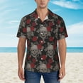 thumbnail image 2 of Pofeuu Skull and Red Roses Print Hawaiian Shirt for Men Sleeves Casual Button Down Summer Beach Dress Shirts T-Shirts,3X-Large, 2 of 7