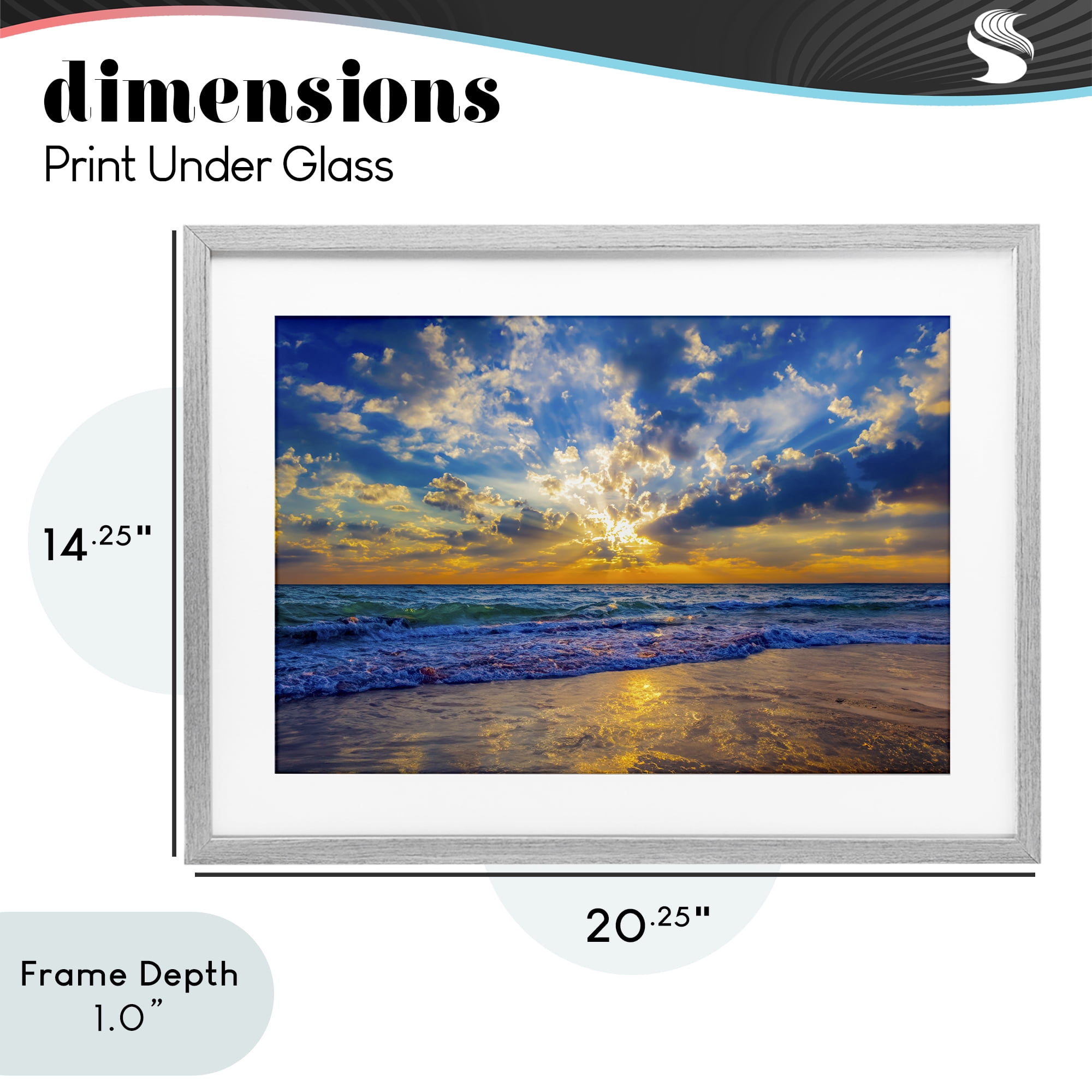 Stupell Industries Golden Blue Sun Ray On Beach Gray Framed Print Under Glass, design by Eszra Tanner