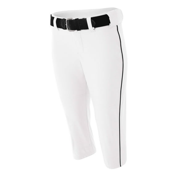 A4 Womens Adult 100% Polyestersports Athletic Performance Softball Pant With Piping , WHITE/BLACK, Small, NW6188