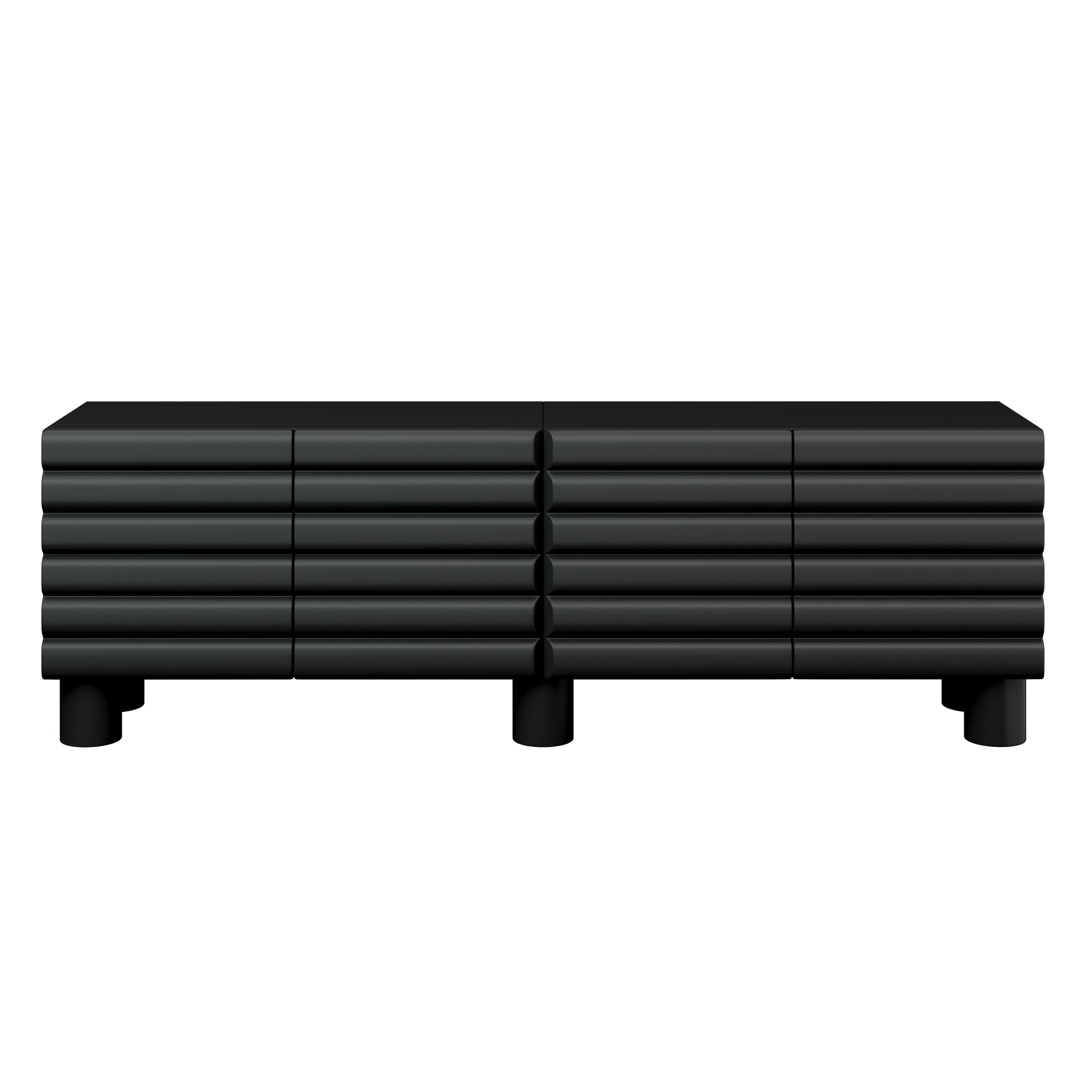 Euroco Stylish Thick Wavy Door TV Cabinet with Adjustable Shelves, Cream Style TV Stand with 4 Cabinets for TVs Up to 75", Solid Media Console with Cylindrical Legs and Cable Holes