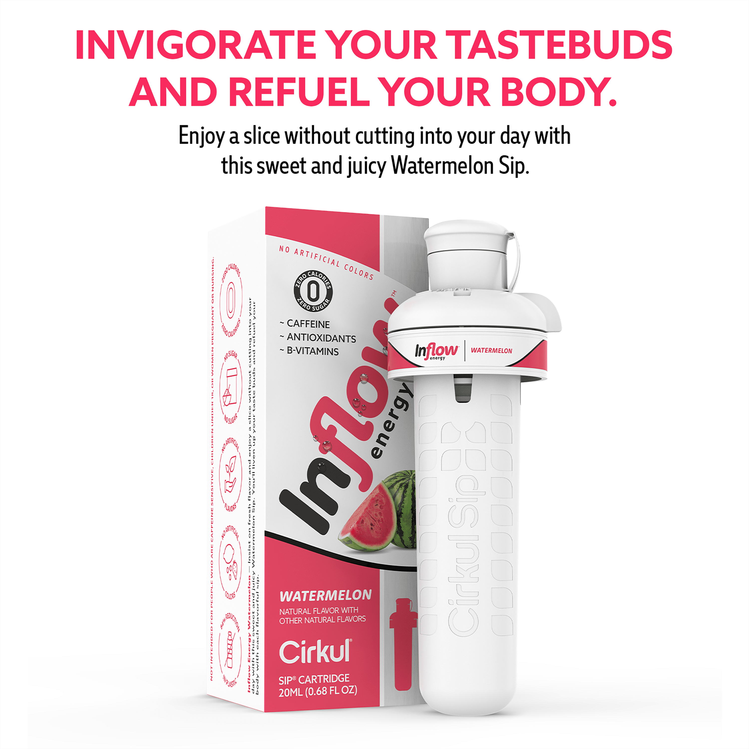 (2 pack) Cirkul Inflow Energy Watermelon Flavor Cartridge, Drink Mix, 1-Pack