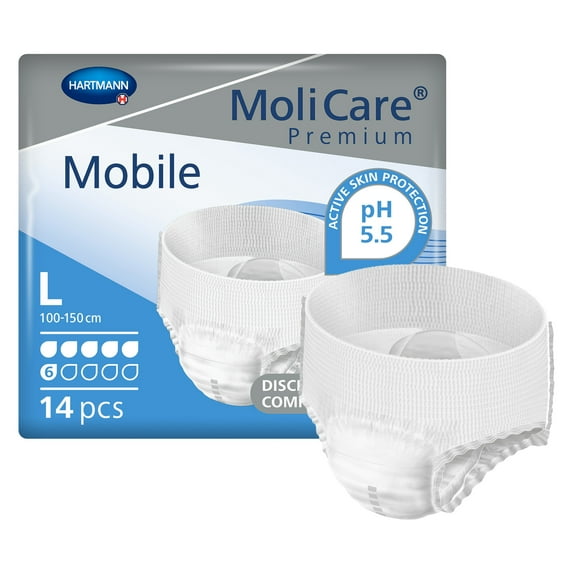 MoliCare Premium Mobile 6D Incontinence Underwear, Unisex, Moderate Absorbency - Size Large, 56 Ct
