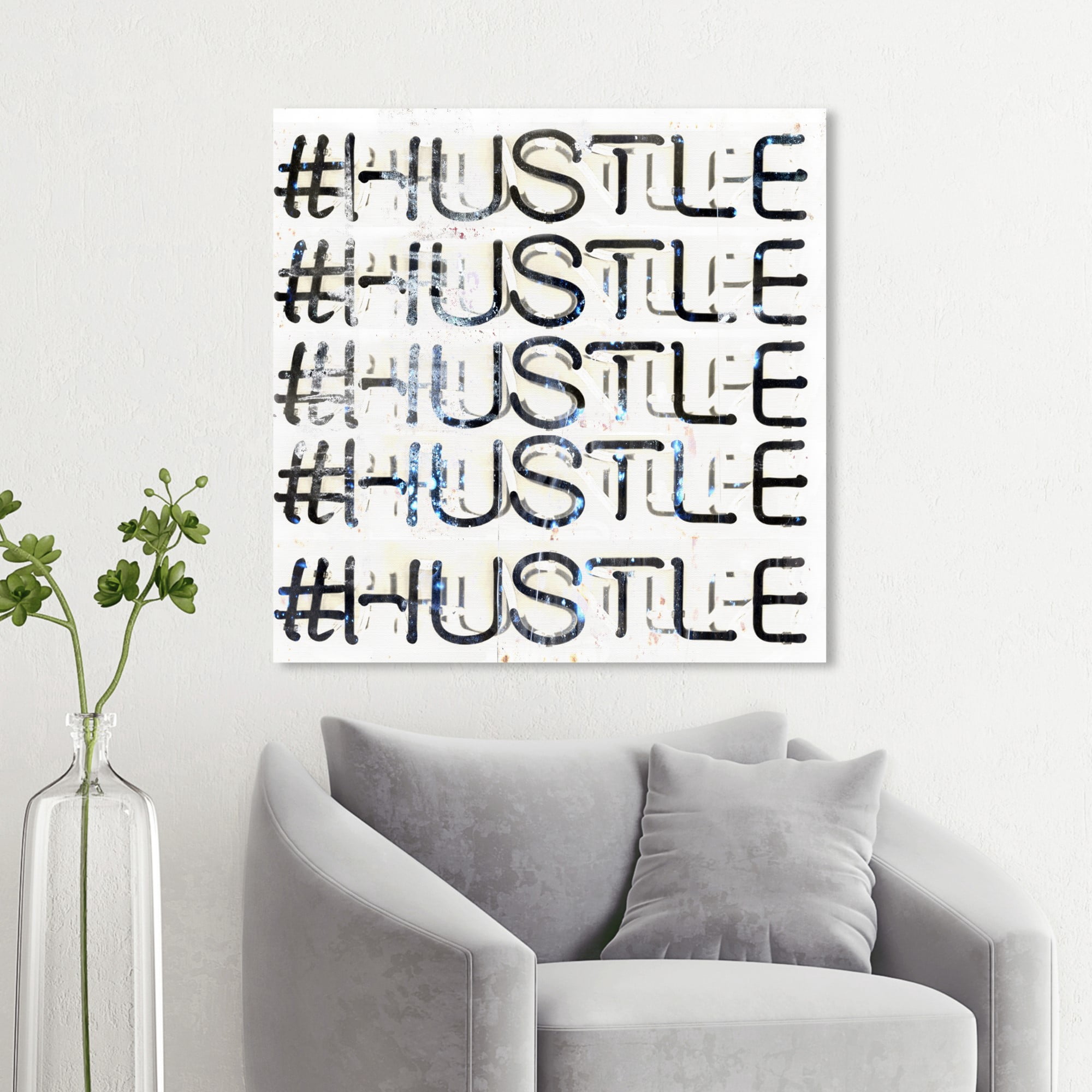 Wynwood Studio 'Hustle' Typography and Quotes Wall Art Canvas Print - Black, Gold, 20" x 20"