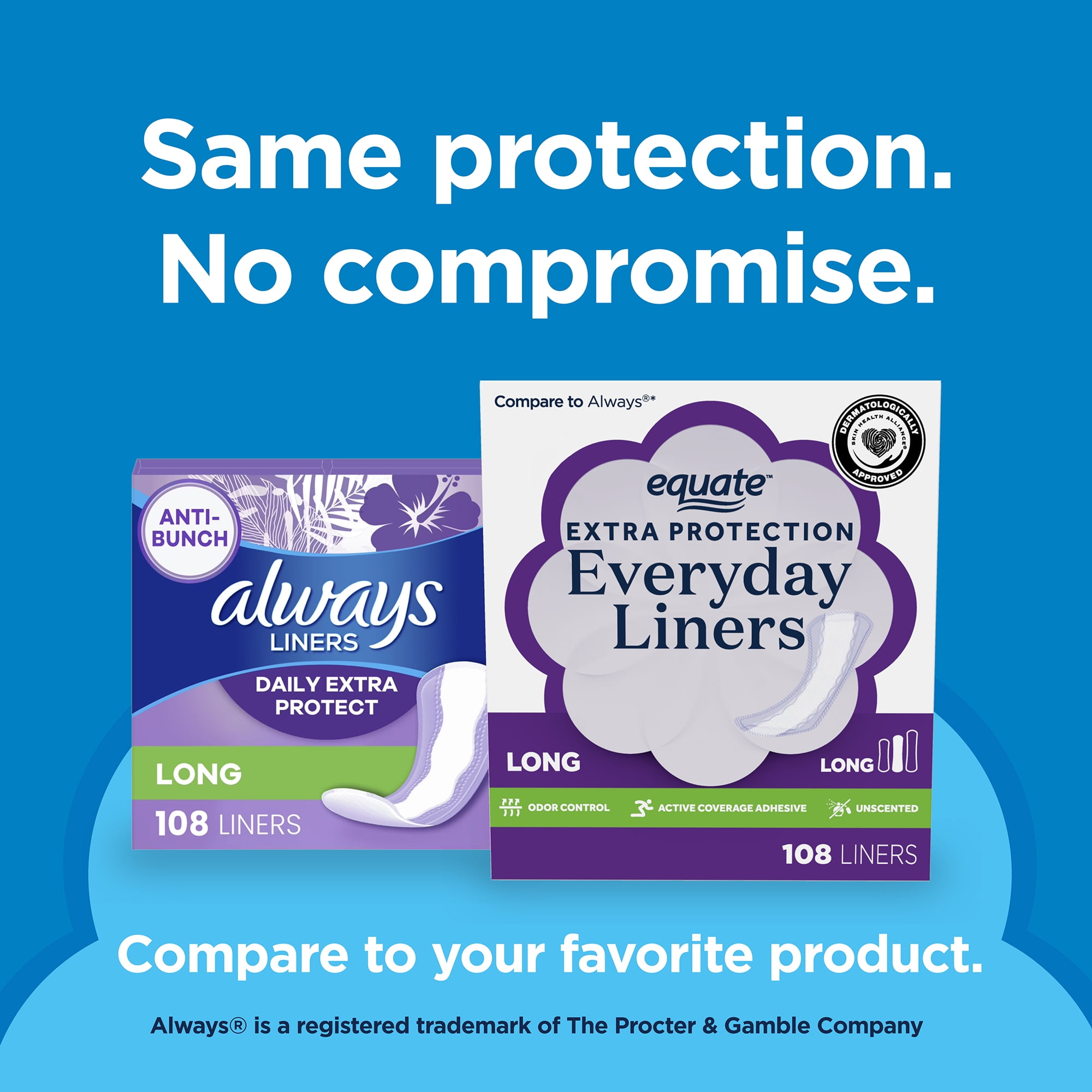 (4 pack) Equate Extra Protection Everyday Panty Liners, Long Length, 108 Count