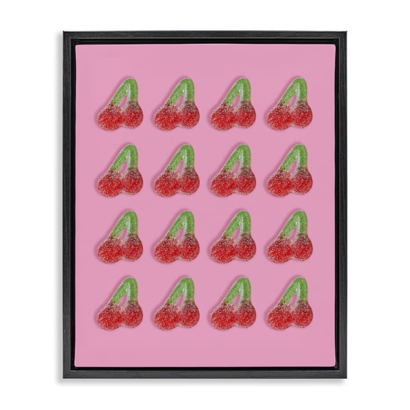 Stupell Industries Cottage Cherry Candy Pattern Black Floating Frame Canvas Art, 17 x 21, by LISH Creative