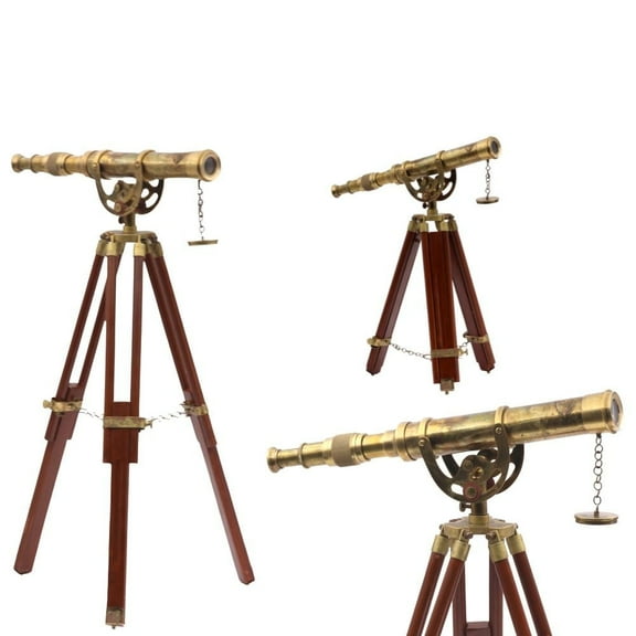 Roorkee instruments India  Brass Antique Color Telescope with Tripod Stand 17"
