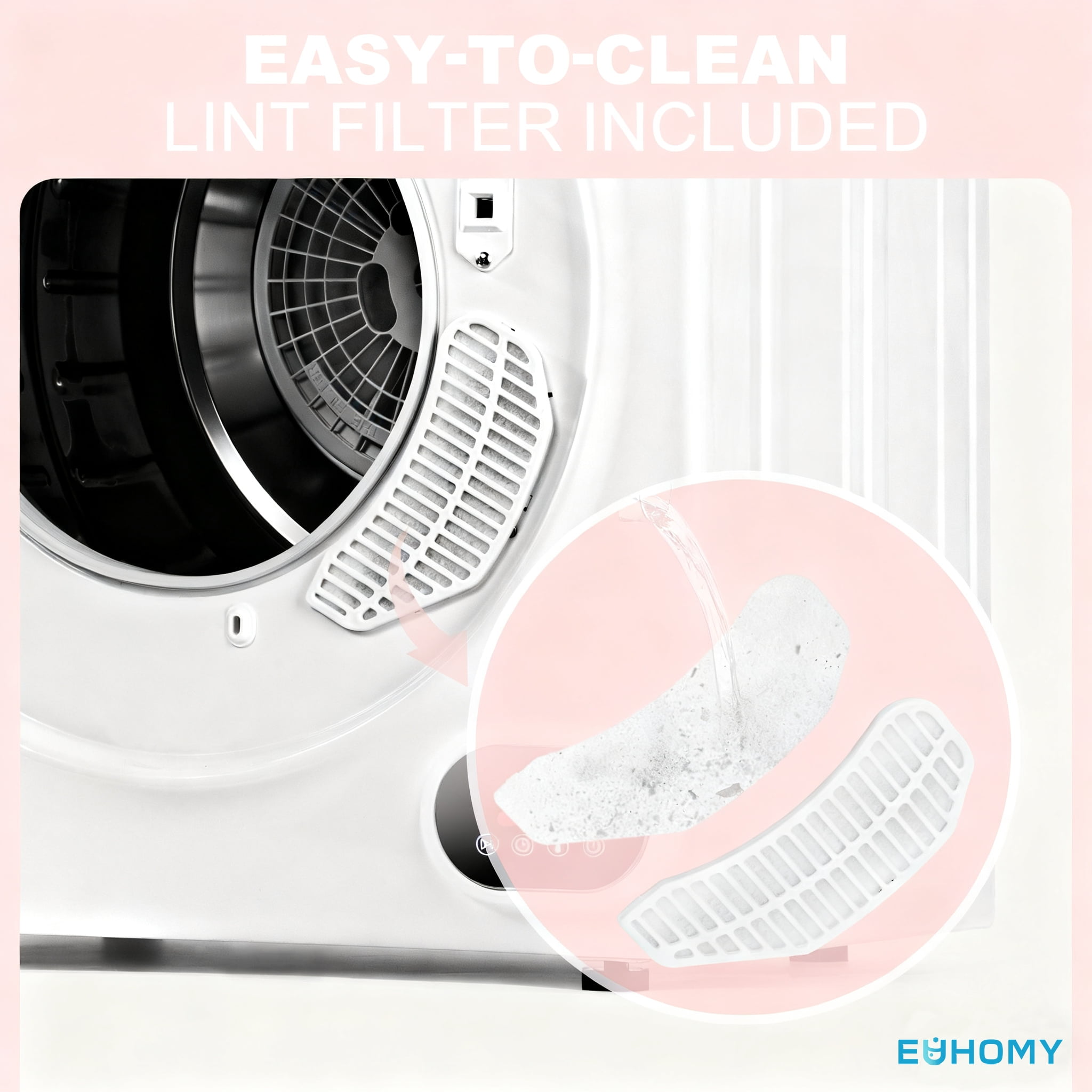EUHOMY Compact Dryer for Standard Wall Outlet, Small, 4 Modes, 2.6 Cu. Ft Portable Clothes Dryer, White