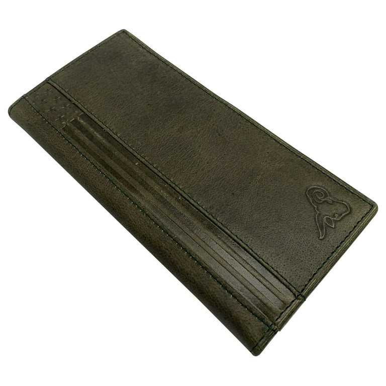 Genuine Leather Long Bifold Checkbook Cover Wallet Multi Card Pocket Holder  USA Series 