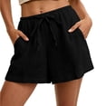thumbnail image 3 of Gyujnb Women Casual Summer Shorts Double‑Layer Crinkle Gauze Drawstring Elastic Waist Shorts with Pockets,Black, 3 of 8