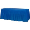 thumbnail image 1 of Nvzi 2 juegos de faldones de plástico para mesas rectangulares con manteles, cubierta de mesa de plástico desechable, 53,93" x 107,87" para fiestas de cumpleaños (azul oscuro), 1 of 4