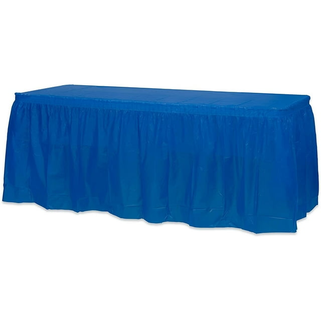 Nvzi 2 juegos de faldones de plástico para mesas rectangulares con manteles, cubierta de mesa de plástico desechable, 53,93" x 107,87" para fiestas de cumpleaños (azul oscuro)