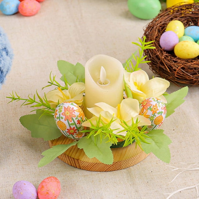 Porta velas floral para centro de mesa, decoración de corona de flores artificiales, anillo para velas, con flores de imitación, para Pascua, primavera, fiestas, cenas, decoración del hogar.