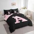 thumbnail image 3 of Manfei Monogrammed Girl Twin Bedding Sets 7-Piece, Personalized Initial A Bedding Comforter Set, Princess Bow Knot Sheet Sets, Black Pink Bedroom Decor, 3 of 8