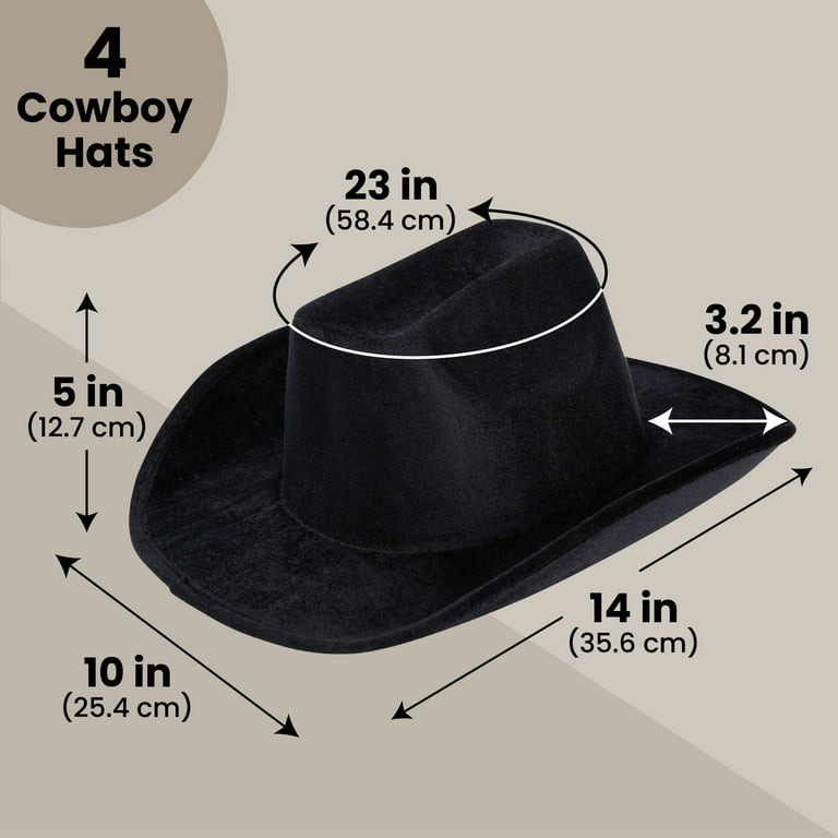 4 Pack Black Felt Cowboy Hats Bulk Pack of Cowboy Hats for Men Women Girls Halloween Birthday Bachelor Bachelorette Adult Size