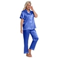 thumbnail image 5 of DAKIMOE Silk Satin Pajamas Set for Women Two-Piece Short Sleeve Shirt with Long Pajama Pant Set Soft Button Down Loungewear Nightwear Pjs Sleepwear for Women, 5 of 9